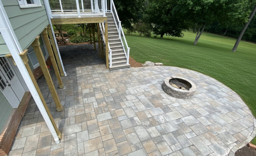 Backyard patio with fire pit