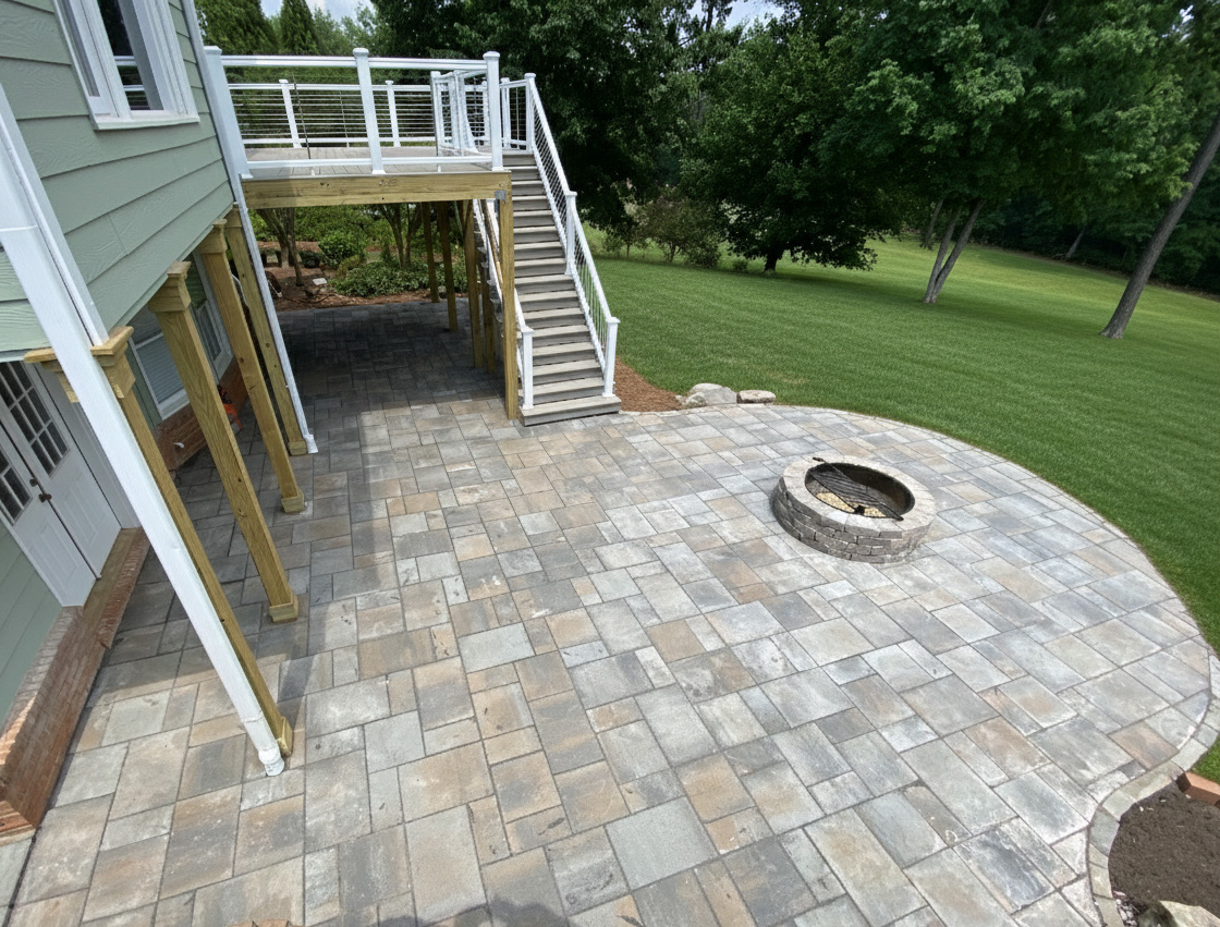 Backyard patio with fire pit